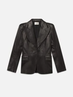 The Peak Lapel Leather Blazer -- Black