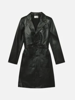 The Long Leather Belted Jacket -- Black