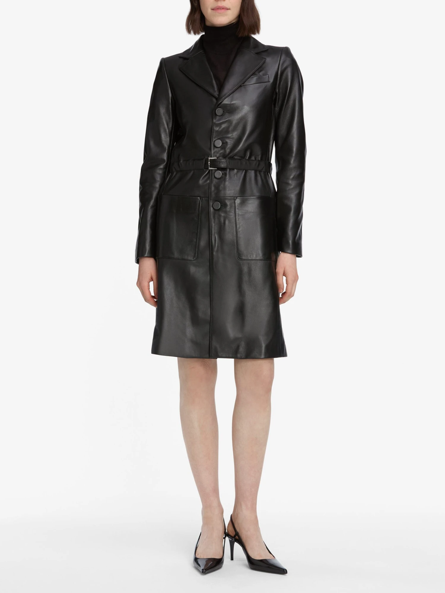 The Long Leather Belted Jacket -- Black 2 The Long Leather Belted Jacket -- Black - Image 2