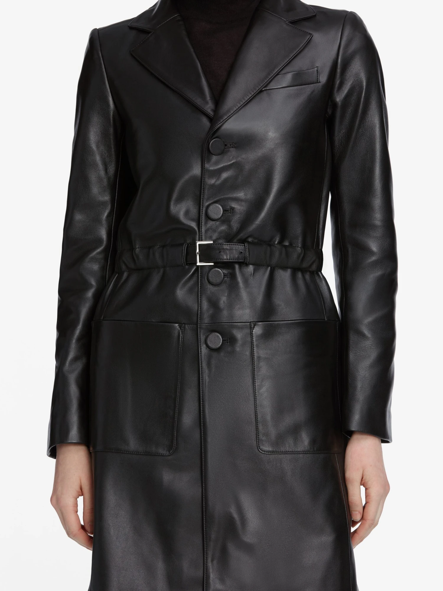 The Long Leather Belted Jacket -- Black 3 The Long Leather Belted Jacket -- Black - Image 3