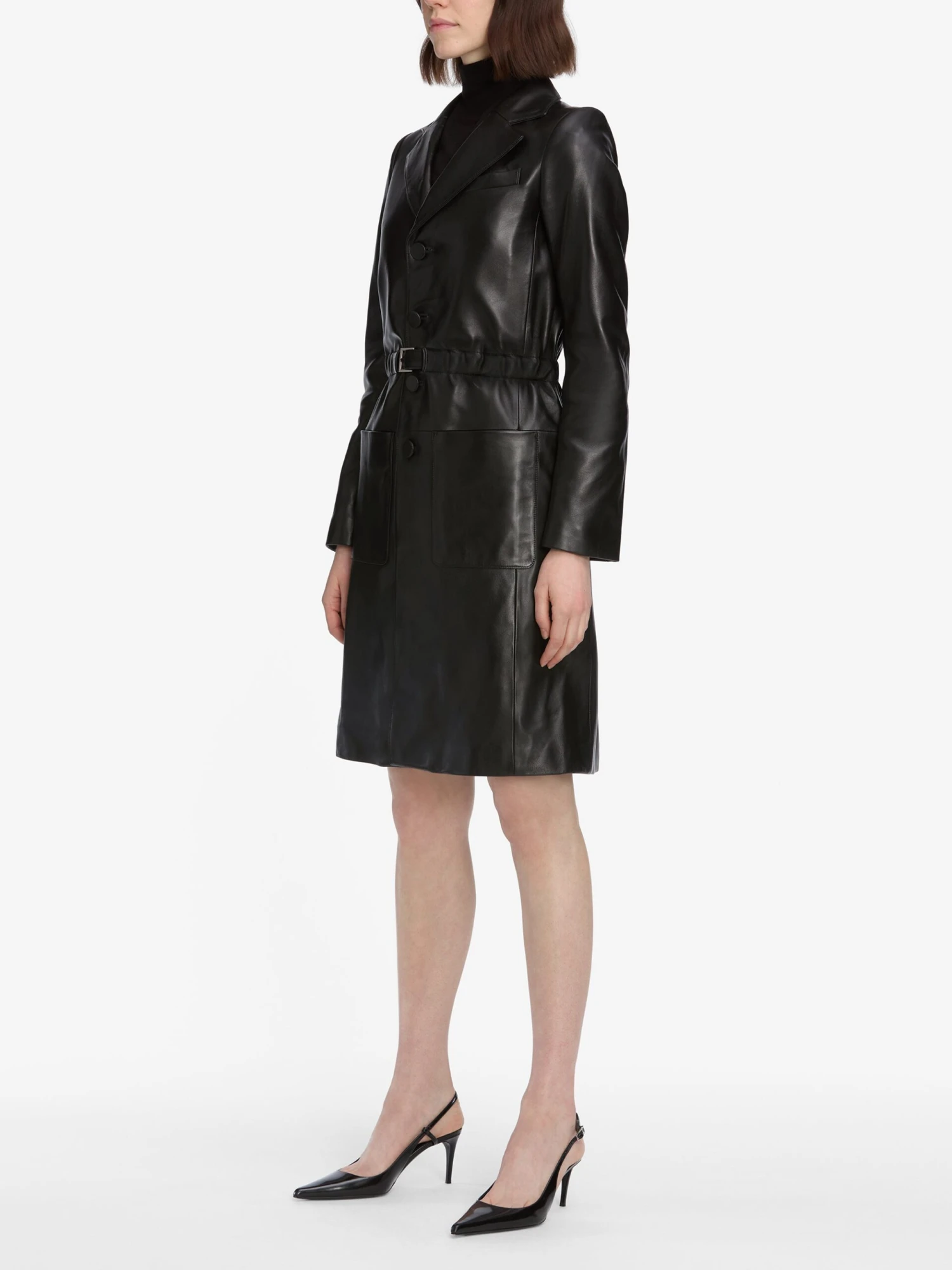 The Long Leather Belted Jacket -- Black 4 The Long Leather Belted Jacket -- Black - Image 4