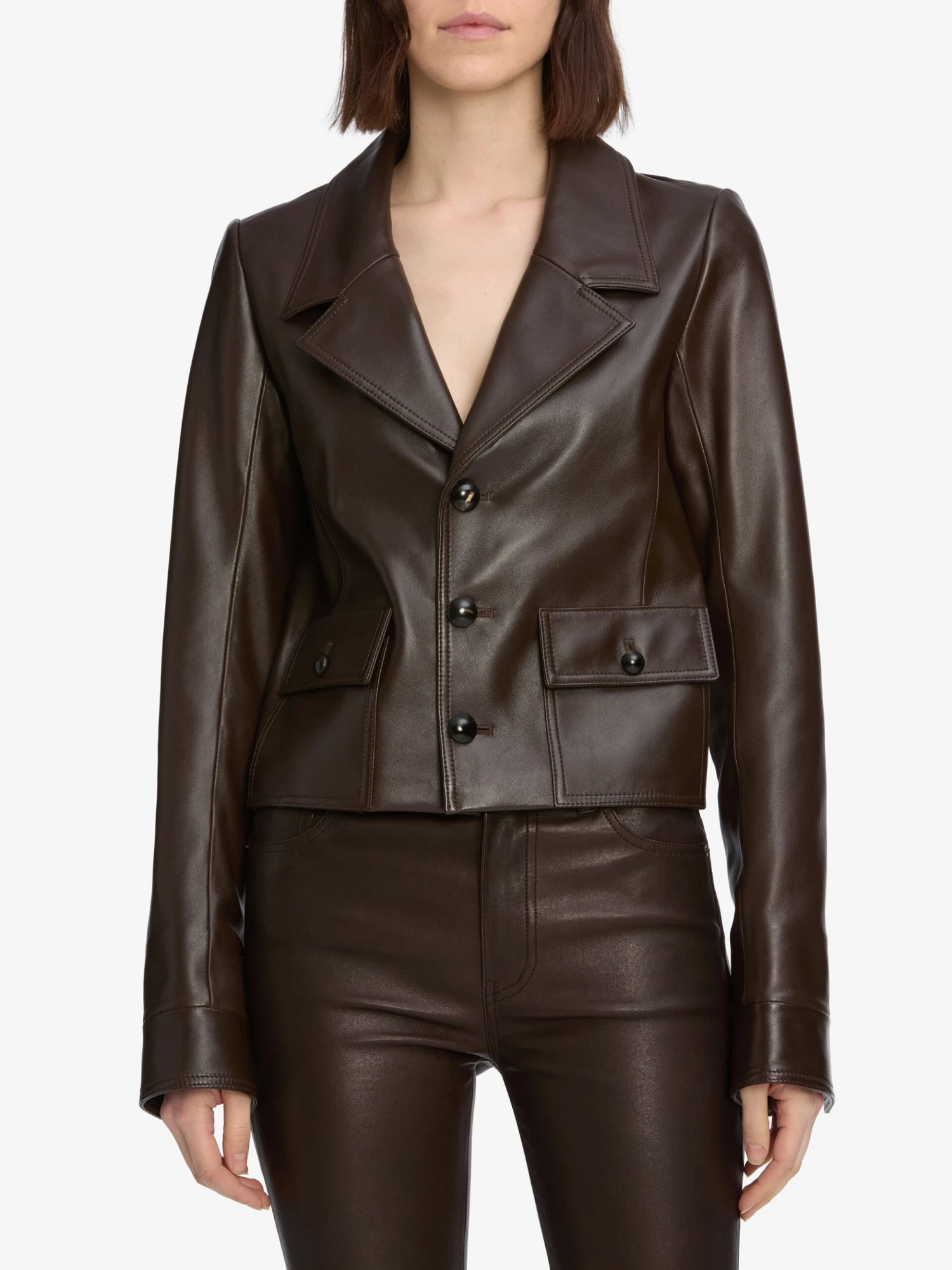 The Leather Cuffed Jacket -- Dark Brown 3 The Leather Cuffed Jacket -- Dark Brown - Image 3