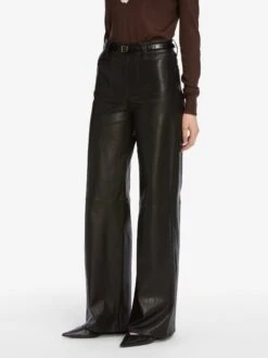 Le Slim Palazzo Modernist Pocket Leather -- Black 10 Le Slim Palazzo Modernist Pocket Leather -- Black -FRAME Clothing Shop WF25LPA008 BLK 7193 pants side angle image
