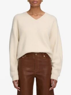 The Cashmere Brushed V Sweater -- Cream -FRAME Clothing Shop WF25LPA010 CEDA WF25KSW054 CREA 8859 sweater front image