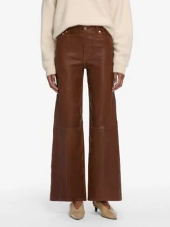 Le Slim Palazzo Leather -- Cedar -FRAME Clothing Shop WF25LPA010 CEDA WF25KSW054 CREA 8872 pants front image primary image override