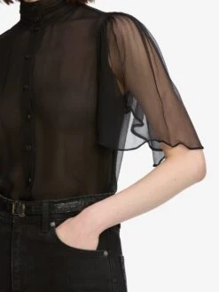 The Flutter Blouse -- Black -FRAME Clothing Shop WF25WBL001 BLK 12405 top front detail image