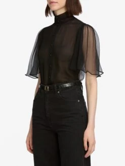 The Flutter Blouse -- Black -FRAME Clothing Shop WF25WBL001 BLK 12416 top side angle image