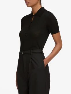 The Smart Polo -- Black 11 The Smart Polo -- Black -FRAME Clothing Shop WF25WBZ001 BLK WF25KSW030 BLK WF25WPA001 BLK 12651 polo side angle image