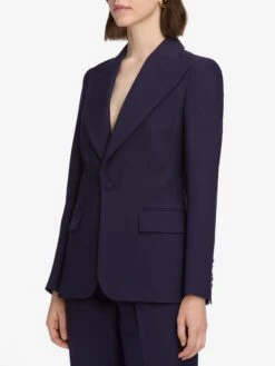 The Peak Lapel Blazer -- Royal Purple -FRAME Clothing Shop WF25WBZ001 RYPL WF25WPA001 RYPL 10510 blazer side angle image