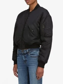 The Nylon Bomber Jacket -- Black -FRAME Clothing Shop WF25WJA003 BLK 9185 jacket side angle image