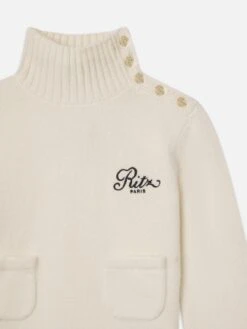 Ritz Button Detail Sweater -- Cream 6 Ritz Button Detail Sweater -- Cream -FRAME Clothing Shop WP25KSW056 CREA DET sweater front detail packshot image