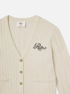 Ritz Cable Cardigan -- Cream -FRAME Clothing Shop WP25KSW060 CREA DET cardi front detail packshot image