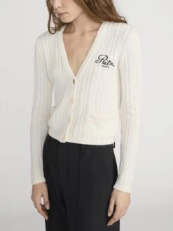 Ritz Cable Cardigan -- Cream -FRAME Clothing Shop WP25KSW060 CREA 03072 Side OnModel