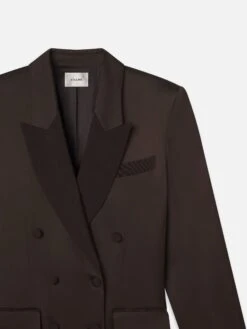 Double-Breasted Slim Blazer -- Espresso 6 Double-Breasted Slim Blazer -- Espresso -FRAME Clothing Shop WP25WBZ007 ESPR DET blazer front detail packshot image