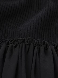 The Sheer Sleeve Dress -- Black -FRAME Clothing Shop WP26KDR003 BLK FABRICDETAIL dress texture detail image