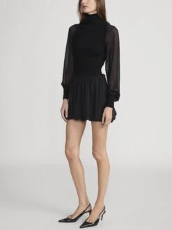 The Sheer Sleeve Dress -- Black -FRAME Clothing Shop WP26KDR003 BLK 1644 dress side angle image
