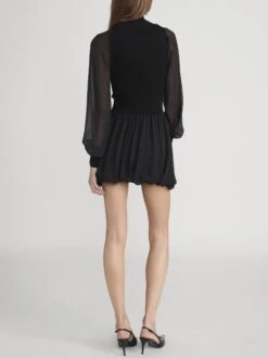 The Sheer Sleeve Dress -- Black -FRAME Clothing Shop WP26KDR003 BLK 1656 dress back image