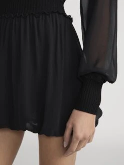 The Sheer Sleeve Dress -- Black -FRAME Clothing Shop WP26KDR003 BLK 1668 dress front detail image