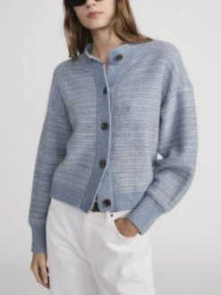 The Jacquard Femme Cardi -- Sky Blue Multi -FRAME Clothing Shop WP26KSW003 SKBL 1349 cardi front image