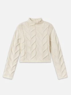 The Cable Funnel Sweater -- Cream