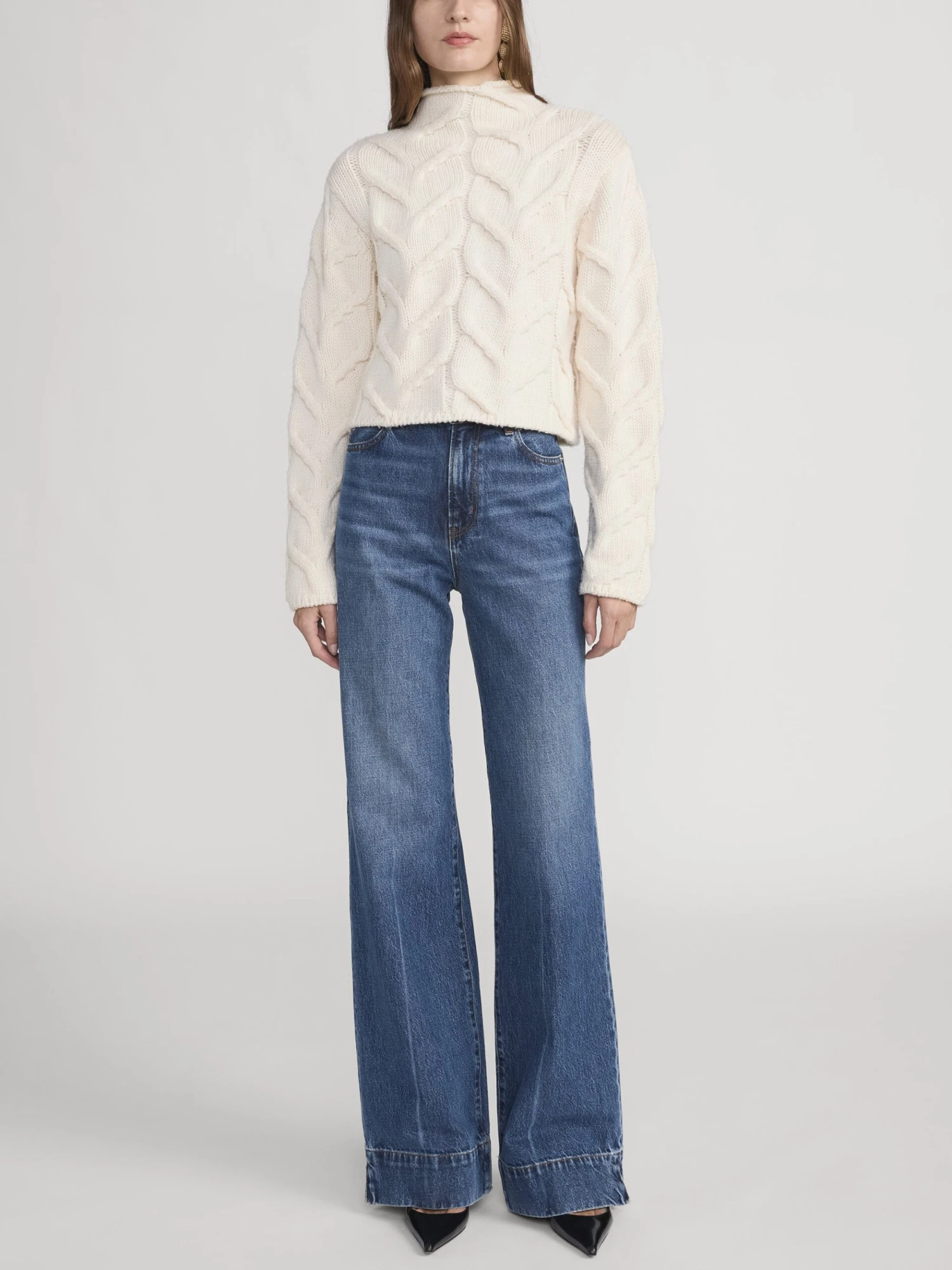 The Cable Funnel Sweater -- Cream 2 The Cable Funnel Sweater -- Cream - Image 2