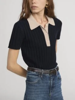 The Contrast Trim Polo -- Navy Multi 11 The Contrast Trim Polo -- Navy Multi -FRAME Clothing Shop WP26KSW008 NAMU 3004889 FLUX 3808 polo side angle image