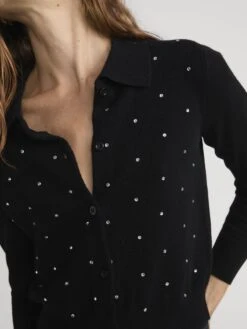 The Rhinestone Cardi -- Black -FRAME Clothing Shop WP26KSW020 BLK 1052 cardi front detail image