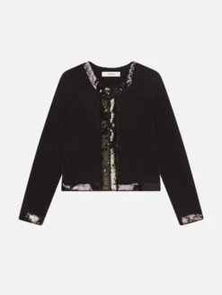 The Sequin Trim Cardigan -- Black