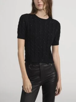 The Sequin Gathered Sweater -- Black -FRAME Clothing Shop WP26KSW026 BLK 1353 55171c0c b3f3 46a6 b134 77e25b3ad6d6 sweater front image