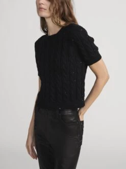 The Sequin Gathered Sweater -- Black -FRAME Clothing Shop WP26KSW026 BLK 1389 56f89a00 1187 4199 a030 a9923fbb6d17 sweater side angle image