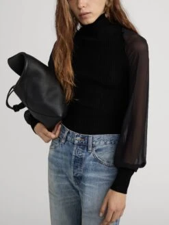 The Sheer SleeveTop -- Black -FRAME Clothing Shop WP26KSW056 BLK 0888 sweater front image