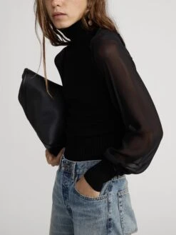 The Sheer SleeveTop -- Black -FRAME Clothing Shop WP26KSW056 BLK 0920 sweater side angle image
