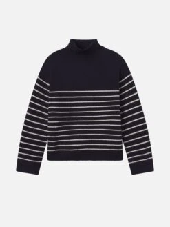 The Striped Cashmere Turtleneck -- Navy Multi