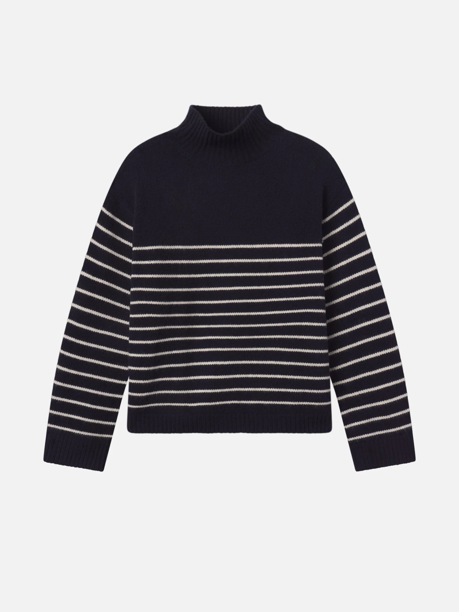 The Striped Cashmere Turtleneck -- Navy Multi 1 The Striped Cashmere Turtleneck -- Navy Multi