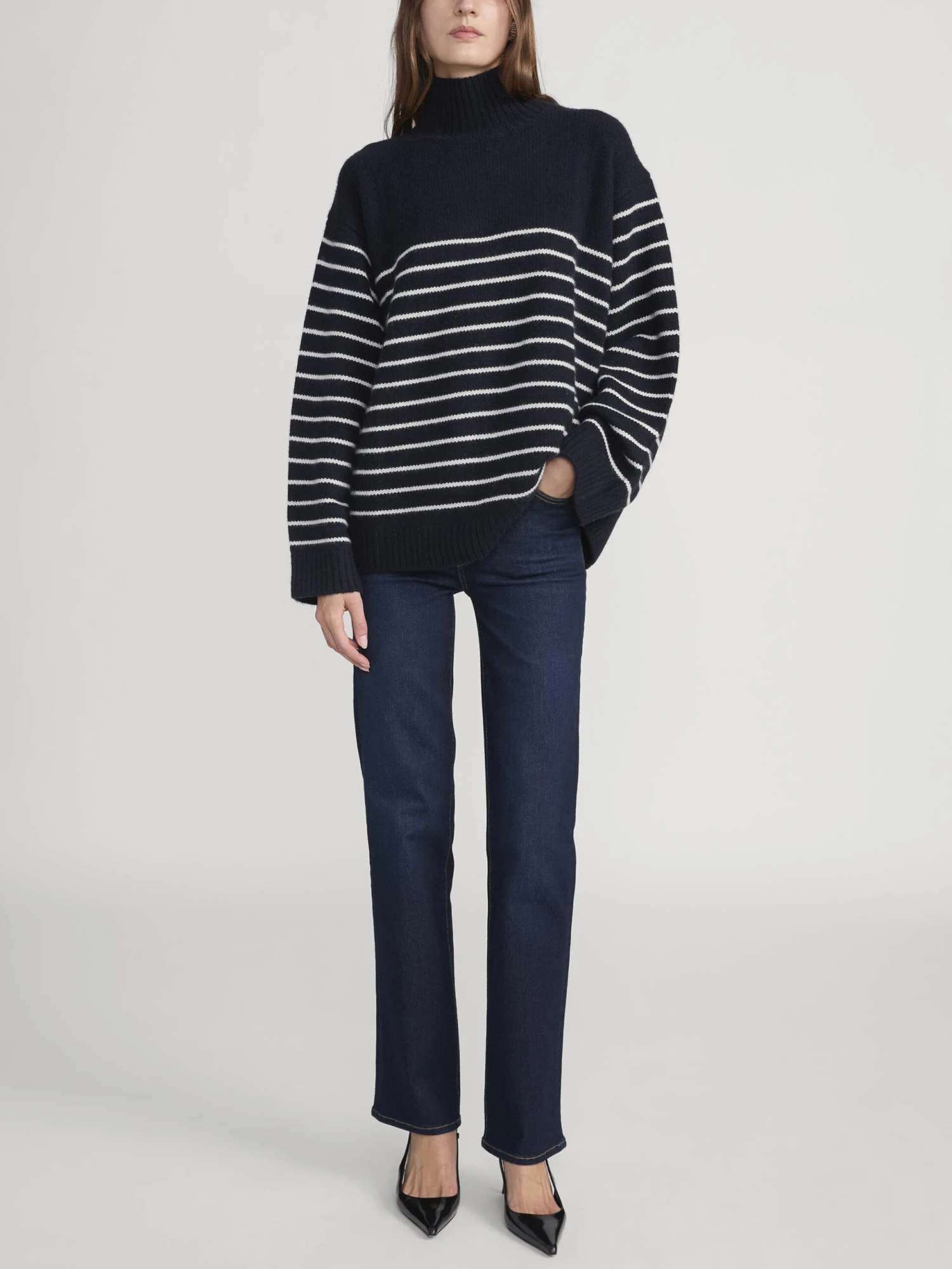 The Striped Cashmere Turtleneck -- Navy Multi 2 The Striped Cashmere Turtleneck -- Navy Multi - Image 2