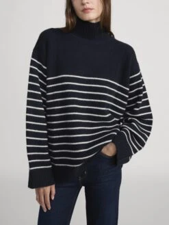 The Striped Cashmere Turtleneck -- Navy Multi 10 The Striped Cashmere Turtleneck -- Navy Multi -FRAME Clothing Shop WP26KSW071 NAMU LSLSL814 FRWY 2330 sweater front view