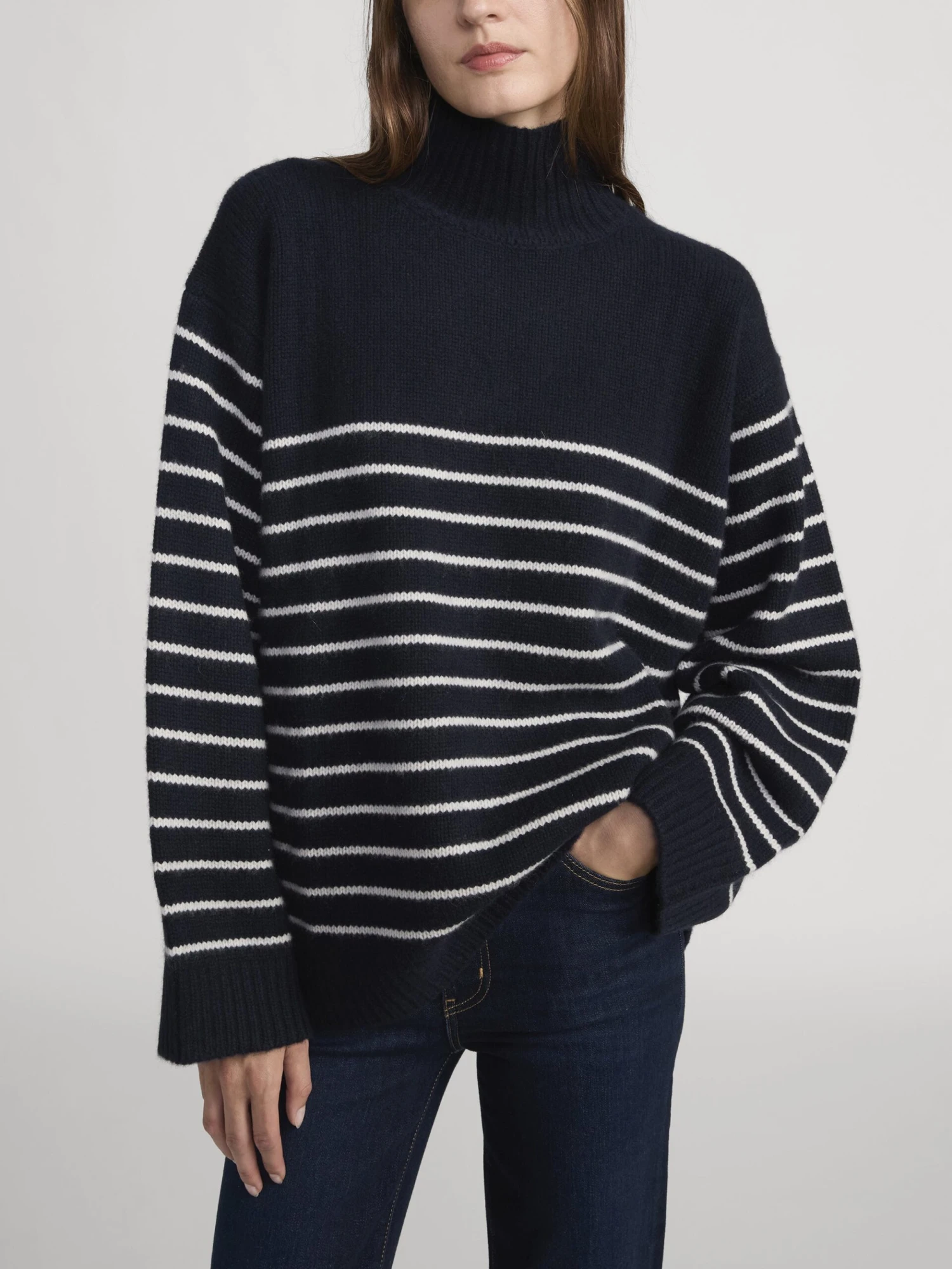 The Striped Cashmere Turtleneck -- Navy Multi 4 The Striped Cashmere Turtleneck -- Navy Multi - Image 4