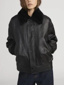 The Nightcap Bomber -- Black -FRAME Clothing Shop WP26LJA014 BLK 2246 jacket front image with collar