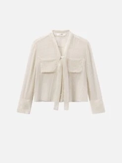 Polka Dot Modern Tie Blouse -- Ecru Multi