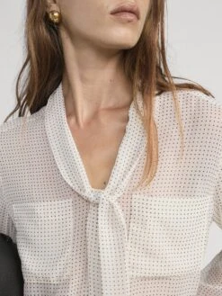 Polka Dot Modern Tie Blouse -- Ecru Multi -FRAME Clothing Shop WP26WBL005 ECMU 2620 top front detail image