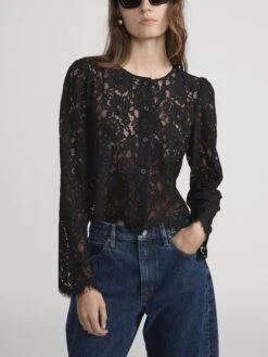 The Lace Blouse -- Black 10 The Lace Blouse -- Black -FRAME Clothing Shop WP26WBL009 BLK 2000210 LVSH 0849 top front image