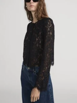 The Lace Blouse -- Black 12 The Lace Blouse -- Black -FRAME Clothing Shop WP26WBL009 BLK 2000210 LVSH 0860 top side angle image