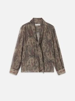 The Paisley Silk Tie Blouse -- Ecru Multi