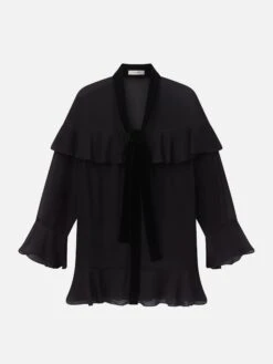 Velvet Trim Modern Mini Dress -- Black