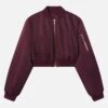 The Cropped Nylon Bomber -- Cabernet