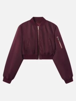 The Cropped Nylon Bomber -- Cabernet