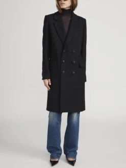 The Shearling Classic Coat -- Black -FRAME Clothing Shop WP26WOW002 BLK 2241 coat front lapel detail image