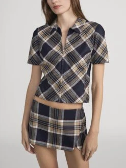 The Checkmate Top -- Navy Multi 9 The Checkmate Top -- Navy Multi -FRAME Clothing Shop WP26WSH015 NAMU WP26WSK013 NAMU 3672 top front image