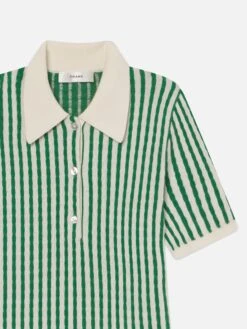 The Cable Polo Dress -- Kelly Green Multi -FRAME Clothing Shop WS25KDR011 KLGM DET dress front detail packshot image