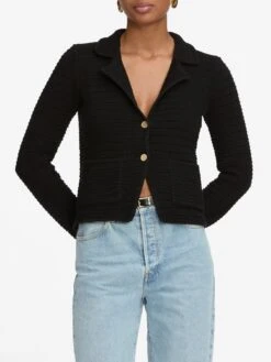 The Crochet Blazer -- Black 8 The Crochet Blazer -- Black -FRAME Clothing Shop WS25KSW024 BLK 13111 sweater front image